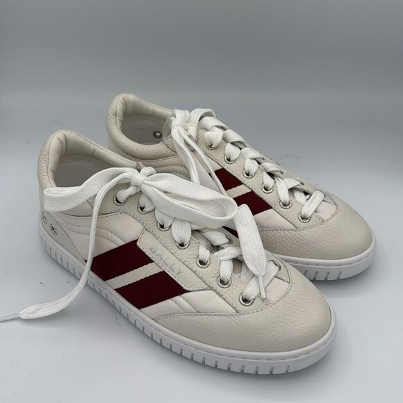 New Bally Player Striped Leather Sneakers White/ Ted Size 39/ US 9 - Picture 2 of 14